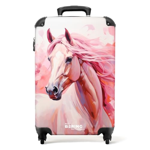 NoBoringSuitcases.com Valise Cabine Enfant Fille 55x35x25cm avec Roulettes - Modèle Cheval en Rose Clair