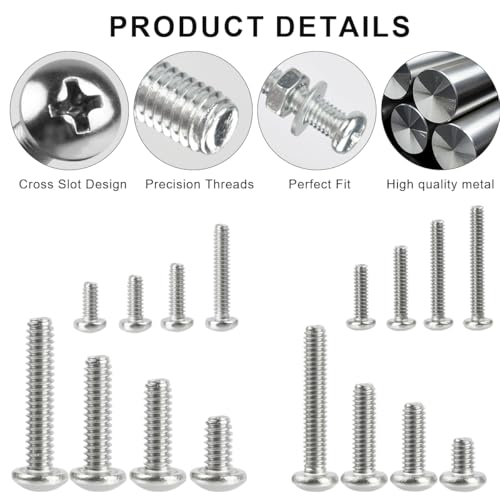 TIMESETL 720PCS SAE Machine Screw Assortment Kit, 10-24#8-32#6-32#4-40 304 Stainless Steel Phillips Pan Head Machine Screws and Nuts Bolts with Flat Washers Assortment Kit with Storage Case