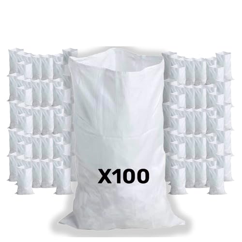 CREATIVES COULEURS - 100 Sacs à Gravats, 55 x 95cm, 55kg, Résistant et Réutilisable, En polypropylène tissé blanc, Sable, Terre, Gravier, Jardinage,...