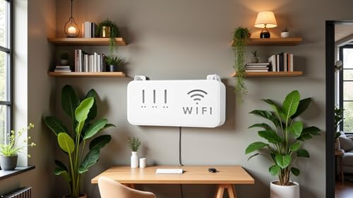 Image of Nurmantras inchHerbal By Nur inch Wall Mount WiFi Router Holder Shelf - Strong Self Adhesive No Drill Rack for Router, Modem, Cable Organizer Stand for Home & Office Use | White (Pack of 4)