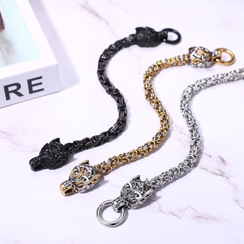 OIDEA Stainless Steel Viking Bracelet for Men: Punk Wolf Bracelet Gothic Byzantine King Chain Wolf Head Link Chain Bracelets Viking Jewelry Gift4