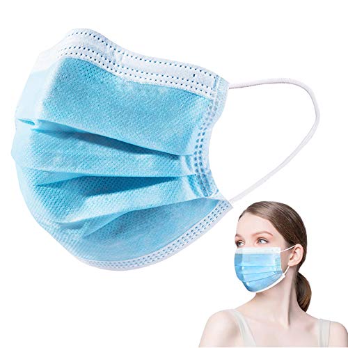 Disposable Masks Blue Face Mask 50 PCS 3 Ply Breathable Face Masks with Elastic Ear Loop & Metal Nose Clip Bridge, Non-Woven Face Mouth Protection Mask for Personal Care Adult Men Women Office Outdoor