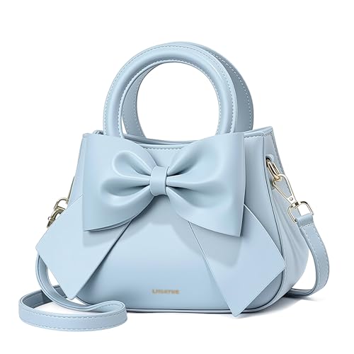 DIRRONA Damen Handtasche Schultertasche & Umhängetasche – Elegante PU Leder Tasche mit süßer Schleife, abnehmbarem Schulterriemen, ideal für Arbeit, Reise & Alltag Himmelblau