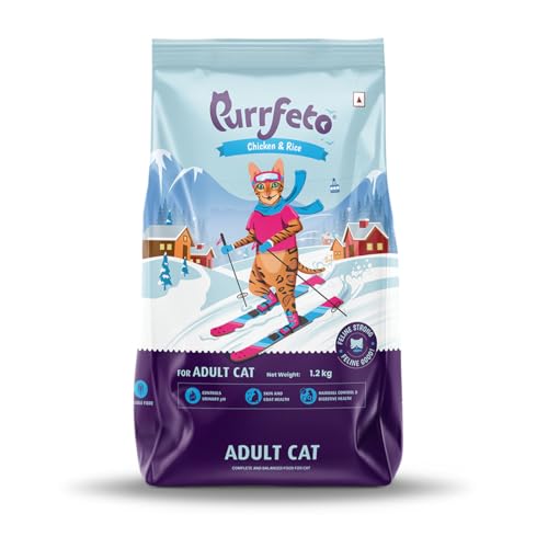 Purrfeto Adult Dry Cat Food | Chicken & Rice | 1.2 kg Ingredients |40% Reduction in Urinary Track Diseases |Anti Hairball Formula |Healthy Skin & Coat |Improves Digestive Health