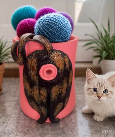 Image of Knit cat Yarn Bowl,Cat Litter line Bowl,Cat Litter Knitted Yarn Bowl, Bowls for Crocheting Knitting Cat Butt,Yarn Bowls with Holes for DIY Knitting Crocheting