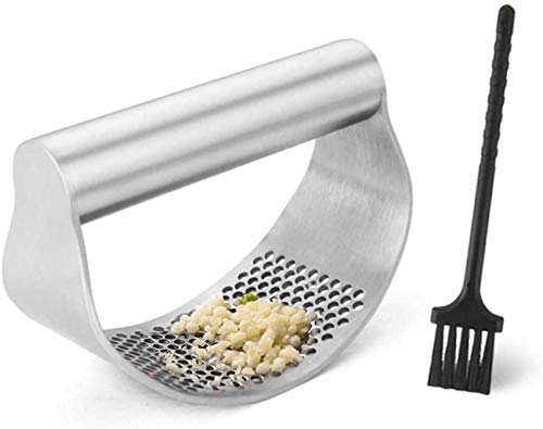 Multifunktionale handgehaltene Knoblauchpresse Knoblauchmühle Edelstahl, ergonomischer arbeitssparender Brecher, Ingwer-Fleischwolf-Presse,