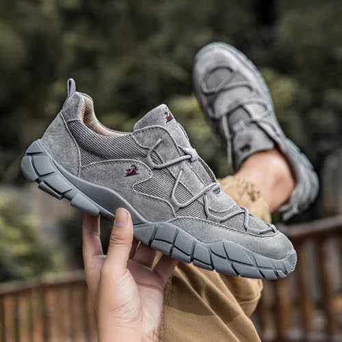 Men's Knitted Lace Up Suede Hiking Shoes Lightweight Mesh Fashion Breathable Casual Sneakers Anti-Slip Outdoor Camping Walking Driving Shoes3
