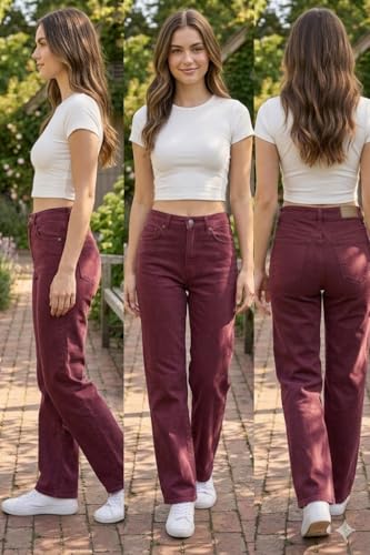 Image of Women Jeans Wide Leg High Waist Straight Fit Casual Pants - Everyday Comfort & Trend Style