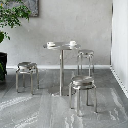 Taburetes de comedor industriales de acero inoxidable, taburetes de bar redondos apilables de metal, altura de mostrador de 18 pulgadas para cocina, comedor o bar - imagen 2