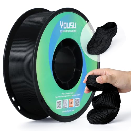 Image of YOUSU TPU 85A Filament 1.75mm, 1kg Flexible 3D Printer Filament Black | High-flow TPU for shoes, phone cases, gaskets. Wear-resistant, tear-proof. Fits Bambu Lab & FDM.