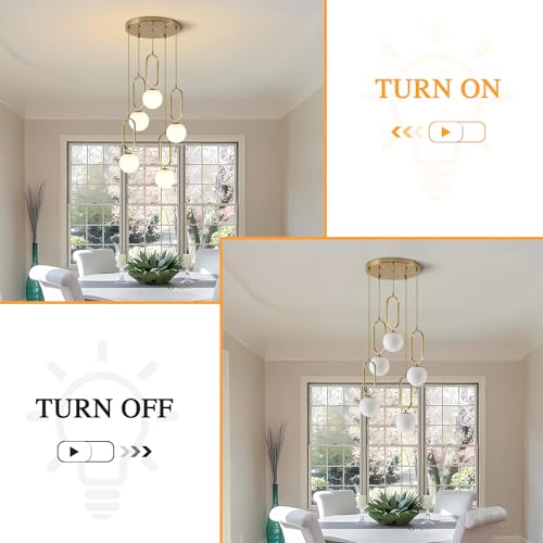Image of Globe Pendant Lighting Modern Kitchen Island Lighting Gold Brushed Brass Hanging Light with Glass Shade, Adjustable Mini Ceiling Pendant Lamp for Bedroom Living Room Dining Room (D5006-5)