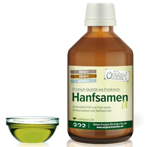 ORIGINAL LECKERLIES: Hanföl aus kontrolliertem Anbau, 250 ml in brauner Apotheker-Glasflasche, Reich an Omega 3 & 6, kaltgepresst, Lebensmittelqualität, Naturprodukt für Hunde, Pferde, Katzen ORIGINAL LECKERLIES: Hanföl aus kontrolliertem Anbau, 250 ml in brauner Apotheker-Glasflasche, Reich an Omega 3 & 6, kaltgepresst, Lebensmittelqualität, Naturprodukt für Hunde, Pferde, Katzen