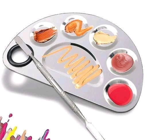 Stainless Steel Cosmetic Makeup Palette,Foundation Makeup Mixing Palette, Makeup Palette with Spatula, Makeup Plate, Metal Makeup Mixing Tray, Cosmetic Artist Mixing Palette