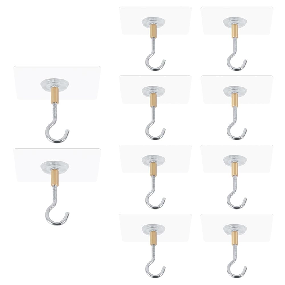 Ijsdnvjndx Photo Color Adhesive Ceiling Hooks,10Pack Ceiling Hanger Hooks,Sticky Ceiling Hooks Hold 5Kg,Hooks For Hanging Plants,Lanterns