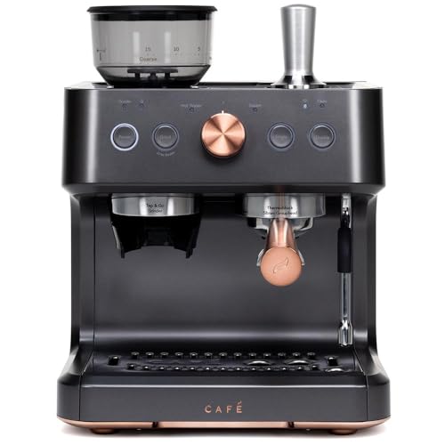 Café Bellissimo Semi Automatic Espresso Machine with Grinder & Milk Frother | Copper Accents | WiFi App Control | Large 95oz Tank | Matte Black by Café - Image 6
