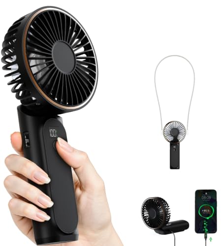 TUNISE Handheld Fan Rechargeable Portable Fan with 4000mAh Hand Fan with LED Display 180 Adjustable 6 Speed Travel Fan & Power Bank for Home Office Bedroom Outdoor