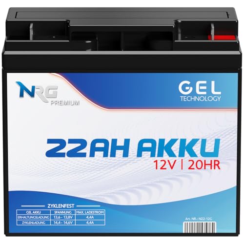 NRG Akku 12V 22Ah Gel Blei-Akku Profi-Akku zyklenfest verschlossen ersetzt LC-RD1217P LC-X1220P 20Ah 21Ah 18Ah 19Ah