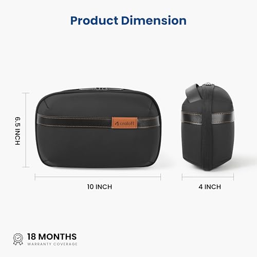 Image of CRALOFT Tech Organizer Pouch - Water-Resistant Polyester Travel Bag for Cables, Chargers, Gadgets, Hard Disk & Electronic Accessories - Multi-Compartment with Smartphone Pocket (Black)