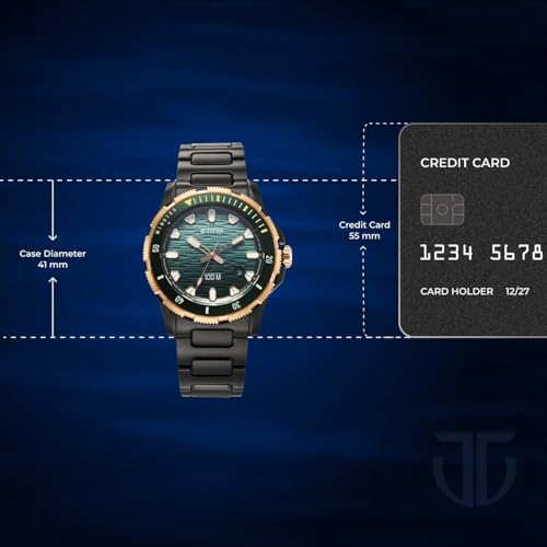 Image of Titan Zero Hour Diver's 100m Analog with Blue Dial Black Stainless Steel Strap Watch for Men - 10067KM02