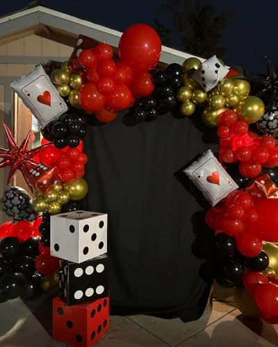 Image of 204Pcs Casino Balloon Garland Arch Kit - Casino Theme Party Decorations with Dice Boxes Large Poker Cards Party Balloons for Birthday Game Night Las Vegas Casino Night Theme Party Decorations