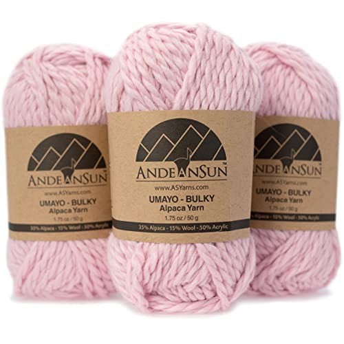 (3 Small Gorgeous Skeins) Alpaca Yarn Blend Umayo [165 Yards Total] Peony Pink, #5 Bulky