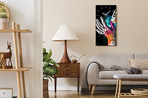 Horloge murale moderne toile 30x60cm silencieuse tableau festival de couleur