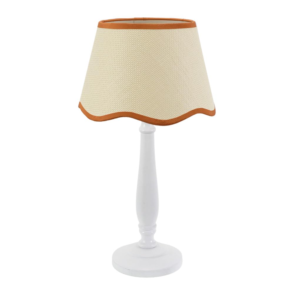 ValueLights | White Wood Candlestick Table Lamp with Rust Trim Scallop Shade Living Room Bedroom Light | Table Lamps, Home Décor & Improvement Essential | Included LED Bulb