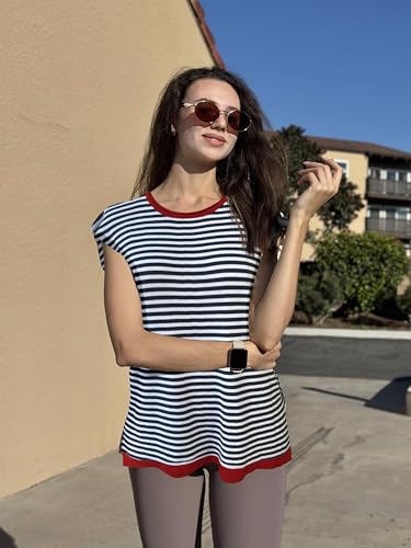 Image of Zeagoo Sweater Vest Women Crew Neck Loose Fit Knit Lightweight T Shirts Pullover Casual Summer Outfits