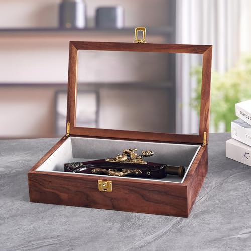 Handgun Display Case Solid Walnut Wood Medals Display Case with Lock Suitable for Souvenir Commemorative Coins Antique Pistols Gemstones Specimens