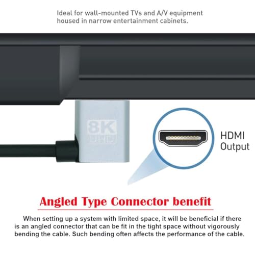 Image of Wefly HDMI 2.1 Cable HDMI Male to Male 90 Degree Left Angled 8K@60Hz 4K@120Hz 48Gbps Ultra High Speed Gold Plated 0.5m for TV Monitor Computer