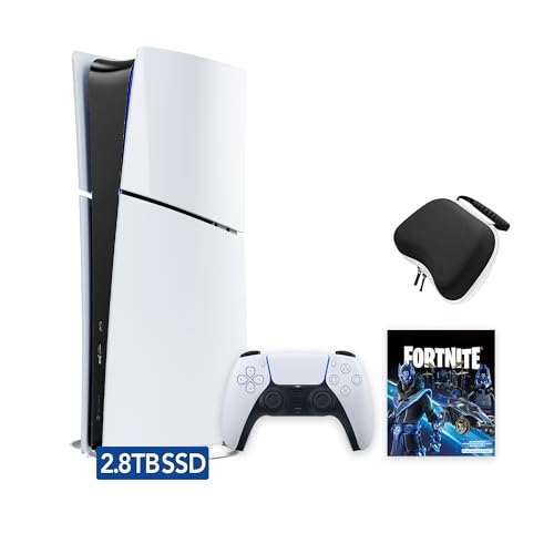 PlayStation 5 Slim Upgraded 2.8TB Digital Edition Fortnite Cobalt Star Bundle and Mytrix Controller Case - White, Slim PS5 2.8TB PCIe SSD Gaming Console