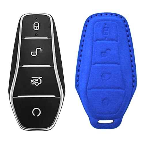 Image of KMH Alcantara Key Cover Compatible with BYD Atto 3 Models Smart Keycover with Keychain 4 Buttons Shell Case Holder Full Key Protector Dolphin Style Smart Keycover, Blue - Pack of 1