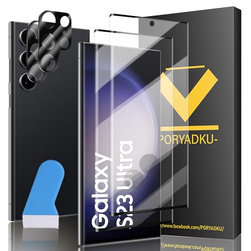 Protector de Pantalla para Samsung Galaxy S23 Ultra 5G, Película de Vidrio Templado 2 Piezas+ Protector de Lente de Cámara 2 Piezas, HD Clara, Sin Burbujas, 9H Dureza, Antihuellas, Anti-Scratch