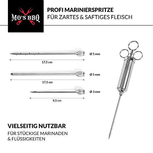 MO’S BBQ Fleischspritze Marinadenspritze aus Edelstahl - (50ml) - BBQ Spritze für Fleisch - Grill Marinierspritze inkl. Fleischkrallen für Pulled Pork