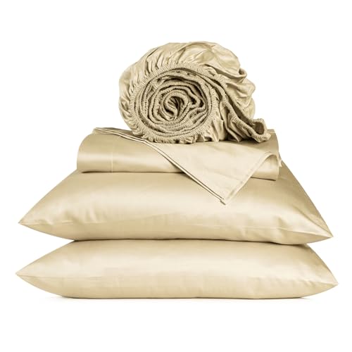 URBANHUT 800 Thread Count Egyptian Cotton Sheets Set King Size, Long Staple Sheets, Soft & Breathable, 4 Pc Bed Sheet Sets for King Size Bed, Luxury Hotel Sateen Sheets Fits 16" Deep Pocket - Sand