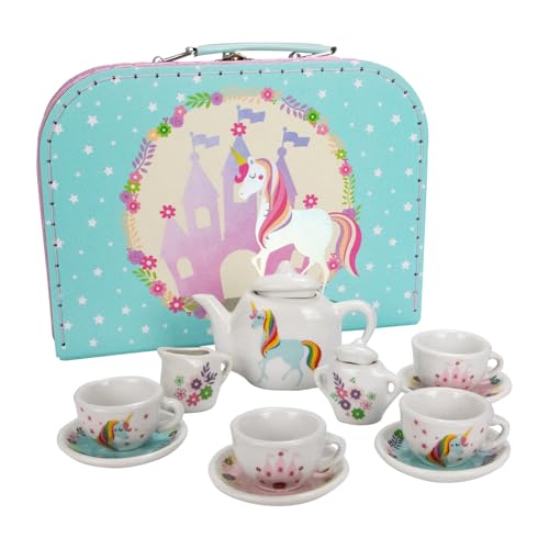 GICO Servizio da tè per bambini, set da tè con unicorno, stoviglie in porcellana, 13 -TLG – CH12102