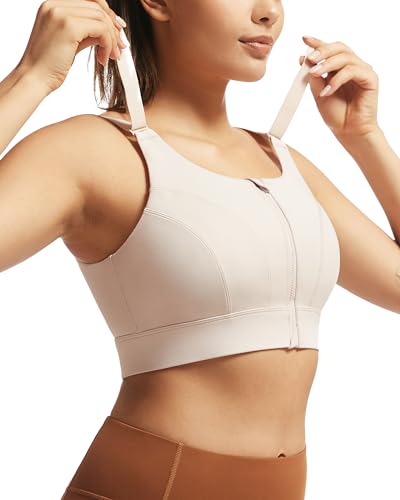 Image of Adjustable High Impact Sports Bras for Women Zip Front Full Coverage and Lift Padded Compression Tops