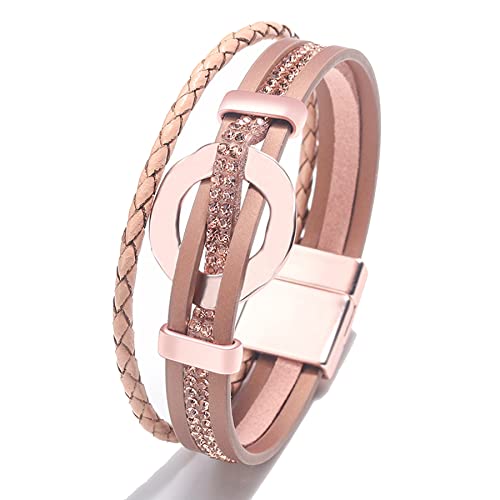 Plumiss Boho Leather Cuff Circle Bracelet Magnetic Clasp Rose Gold Wrap Bracelet For Women #TOP26
