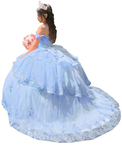 3D Floral Quinceanera Dresses Layered Ruffled Ball Gown with Flowers Glitter Beaded Sweet 16 Prom Dress YU005