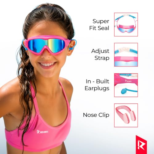 Image of ROVARS Swimming Goggles for Kids with Nose & Ear Plugs, Leakproff Full Frame with Adjustable Strap, Anti Fog and UV Protection for Boys & Girls (2100 Pink, Above 6 Years)