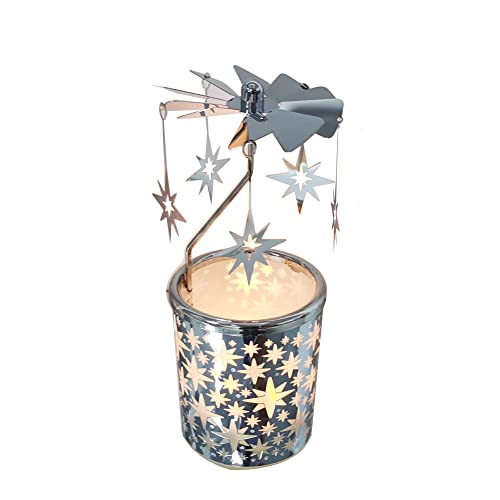 kingnero carousel candle rotary candle holder spinning windmill tea light metal Candlestick for home decorate (star Silver)