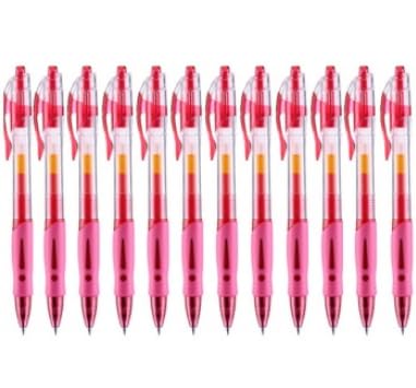 12 pcs M&G GP-1008 0.5mm Roller Gel Pen Retractable Smooth Writing (Red)