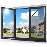 rabbitgoo One Way Window Films for Privacy House Window Tint Film Home, Pellicule Intimité Pour Fenêtre, Reflective for Sun Blocking Heat Blocking, Daytime See Out not in, Silver, 44.5x200cm