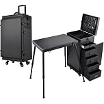 Joligrace Makeup Case Vanity Case Large Make Up Box Makeup Trolley on Wheels Beauty Box with 5 Drawers Portable Manicure Nail Table Make Up Organiser Storage, Black
