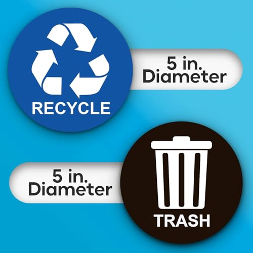 Image of ASSURED SIGNS Recycle Stickers for Trash Bins - 4 Pack 5 Inch Round Labels