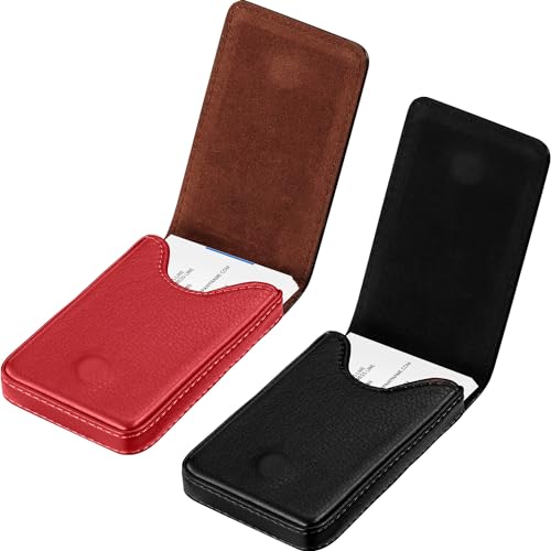 Image of Outus 2 Pcs Business Card Holder, PU Leather Business Card Case Pocket Wallet with Magnetic Shut for Men Women(Black and Red,Classic)