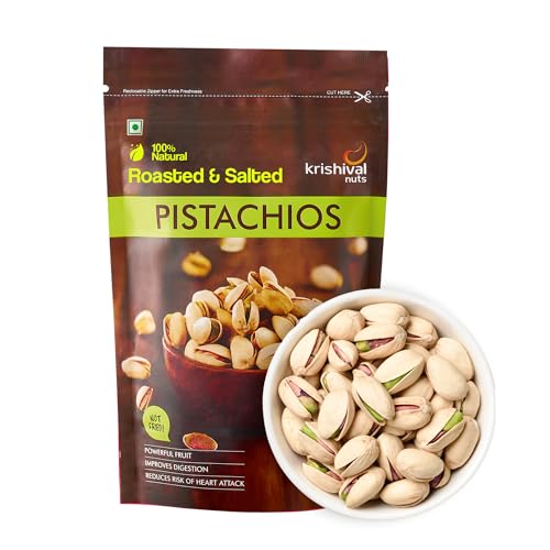 KRISHIVAL NUTS Premium Roasted & Salted Pistachios 200 grams (2 packs of 100 gram each) | Pista Dry Fruit | Tasty & Healthy | High in Protein & Dietary Fiber | Gluten Free & Low Calorie Nuts