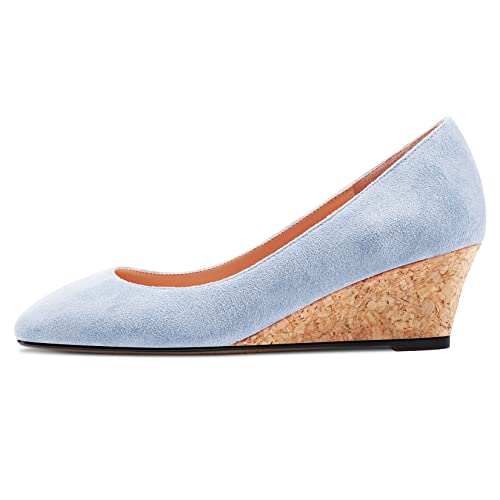 HEUIVZAR Pumps for Women Slip-on Closed Square Toe Block Chunky Wedge Low Heel Pumps Suede Shopping Vacation Classic 2 Inch2
