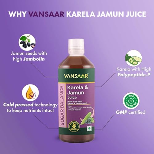 Vansaar Karela & Jamun Juice| Blood sugar level management | Suitable for diabetes & prediabetes care -1L (Pack Of 2)