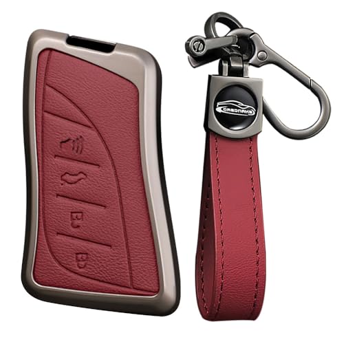 KUNIO Leather Metal Car Key Fob Cover Case Fit for Lexus ES LS LC RX NX LX TX GX Series RX350 ES350 ES300h 2025 LC500h GX460 2024 Key Holder Key Fob Shell Accessories 4 Button Red-Long Keychain